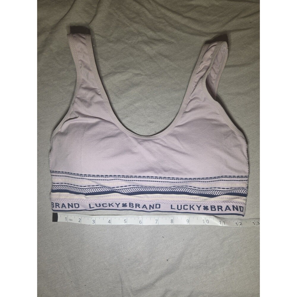 Lucky Brand Womens Bralette Pink Lavender Scoop Neck Logo Band Lounge Bra